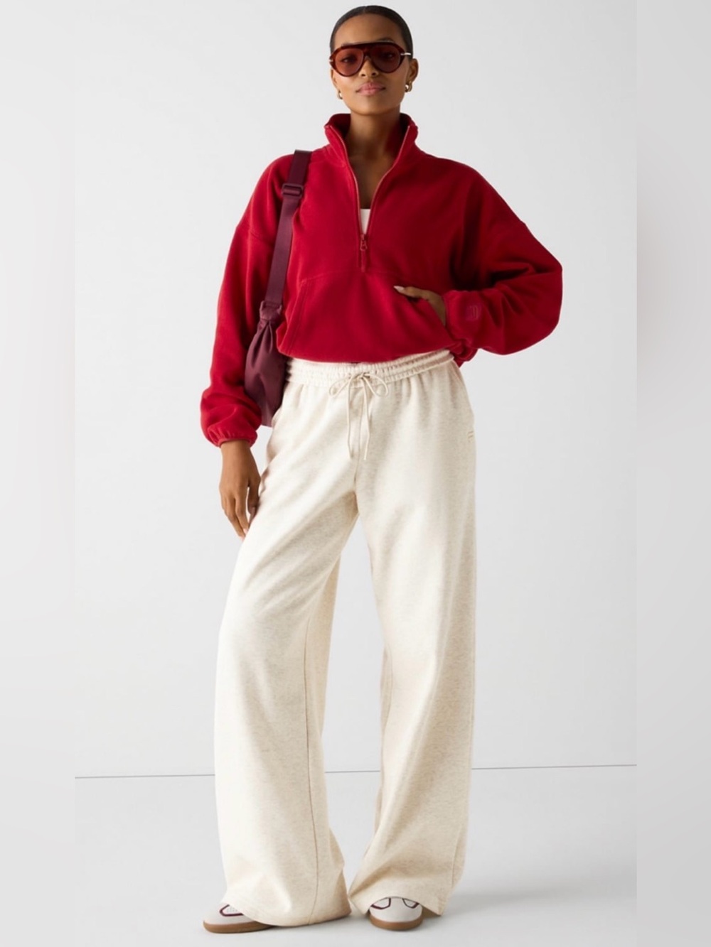 NWT [Fabletics] No Chill Fleece Half-Zip Cropped Pullover Sweater Red Women’s S - Picture 2 of 16
